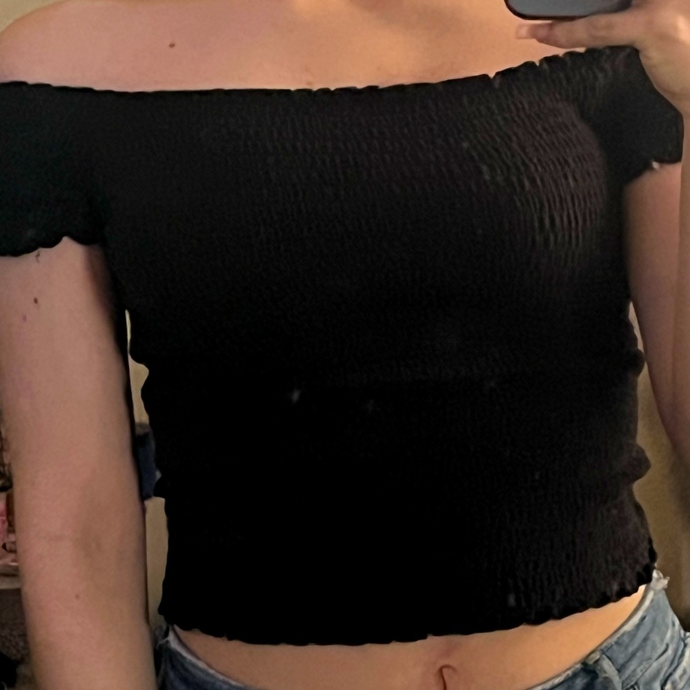 Black off the shoulder crop top